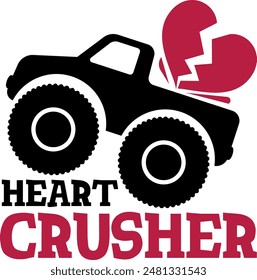 Heart crusher isolated on white background. Monster truck vector illustration.