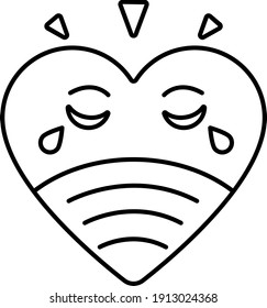 Heart Crying and Wearing Coronavirus prevention Mask Concept vector Icon design, Love and romance symbol on white background, Valentines Day Sign, 