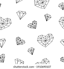 heart crystal seamless pattern. sketch hand drawn doodle style. wallpaper, wrapping paper, textile. minimalism, monochrome. love, valentines day wedding