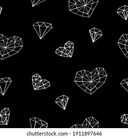 patrón sin costuras de cristal de corazón. esbozar el estilo de doodle dibujado a mano. papel pintado, papel de embalaje, textiles. minimalismo, monocromo. amor, día de San Valentín boda negro