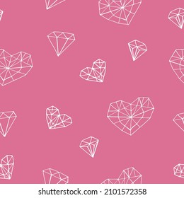 heart crystal seamless pattern. wallpaper, wrapping paper, textile. sketch hand drawn doodle style. minimalism. love, valentines day wedding.