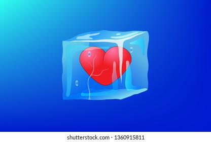 Heart in cube. Ice cube.