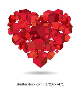 Heart cubes 3d geometric. Isometric illustration vector. 