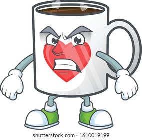 Heart cup of coffee cartoon character with angry face