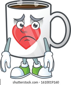 Heart cup of coffee showing afraid look onface