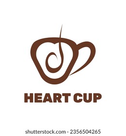 a heart cup with inside aroma of coffee , cafe logo template