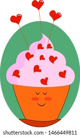 Heart cupcake, illustration, vector on white background.