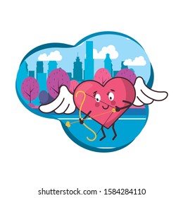 heart cupid angel with wings and arch vector illustration design