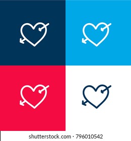 Heart with Cupid arrow hand drawn symbol four color material and minimal icon logo set in red and blue