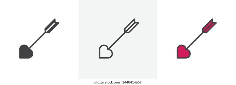 Heart with Cupid Arrow Romance Icons. Symbolic Love Illustrations for Weddings and Valentines