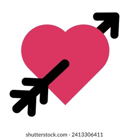 Heart with cupid arrow valentine day icon vector. Winter seasonal holiday, lovely symbol. Love flirting and relationship of male and female couple, lover feeling flat cartoon illustration