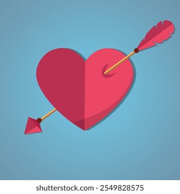 Heart and Cupid Arrow Valentine Icons.Symbol of Love and Romance for Special Occasions,isolated on ligth blue gradient background,all layers are single for any coustomization,Ep10 vector illustration
