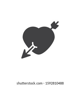 Heart with cupid arrow vector icon. filled flat sign for mobile concept and web design. Heart pierced with arrow glyph icon. Love, Valentine day symbol, logo illustration. Vector graphics