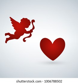 heart with cupid on a white background. Cupid with bow. greeting card for Valentine s Day. love. The 14th of February. The 14th of February