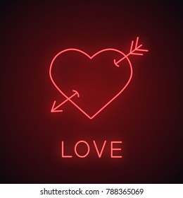 Heart with cupid's arrow neon light icon. Love glowing sign. Valentine's Day. Vector isolated illustration