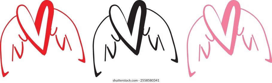 heart with cupid's wings drawn with colorful contours for valentine's day