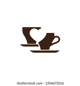 heart and cups of coffee, logo icon