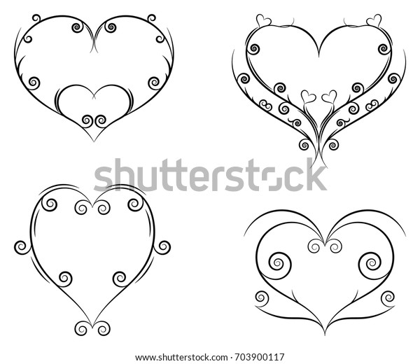 Heart Curls Scrolls Set Decorative Elements Stock Vector (Royalty Free ...