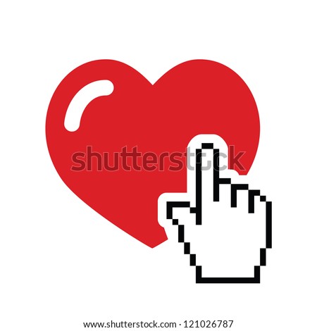 Heart with cursor hand icon - valentines, love, online dating concept