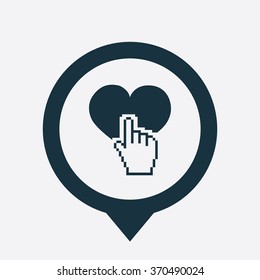 heart cursor icon, on white background map pin