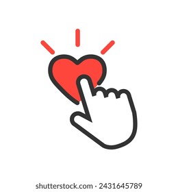 Heart with cursor touch icon. Nubes love and donate button. Vector