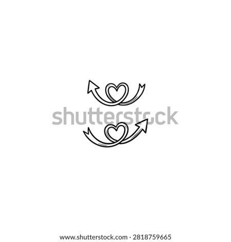 Heart with Curved Arrows Hand Drawn Love Symbol.