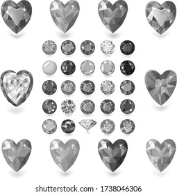 Heart cut gemstone motif pattern shape set on white background, vector illustration