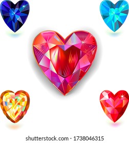 Heart cut gemstone motif pattern shape set on white background, vector illustration