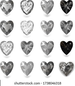 Heart cut gemstone motif pattern shape set on white background, vector illustration