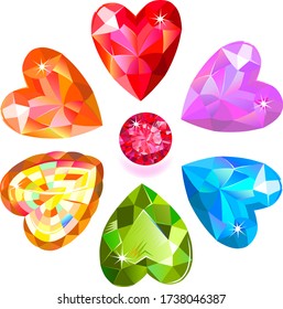 Forma de patrón de piedra de gema de corte cardíaco fijada en fondo blanco, ilustración vectorial