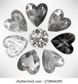 Heart cut gemstone motif pattern shape set on white background, vector illustration