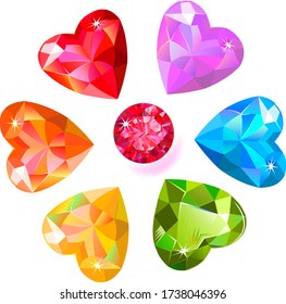 Heart cut gemstone motif pattern shape set on white background, vector illustration