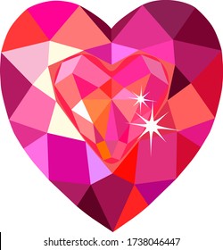 Heart cut gemstone motif pattern shape on white background, vector illustration
