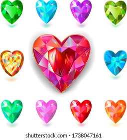 Heart cut gemstone motif pattern shape set on white background, vector illustration