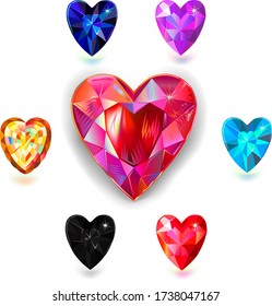 Heart cut gemstone motif pattern shape set on white background, vector illustration
