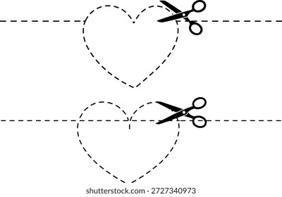 Línea de corte de corazón Icono de tijeras Diseño de arte de amor mínimo
