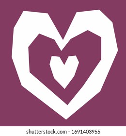 Corazón cortado de papel, estilo primitivo. Formas geométricas en color burdeos. Línea con esquinas nítidas. Línea de corte de papel asimétrico. Estilo moderno de baldosas cuadradas. Líneas de corte de papel, DIY, tarjeta de amor de San Valentín