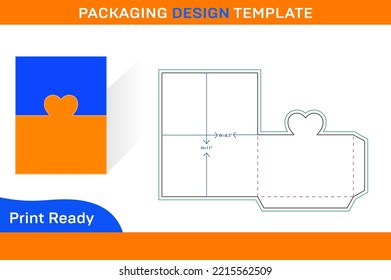 Heart cut shape Pocket or folder dieline, 3D ready for 8.5x11 inch page but editable 