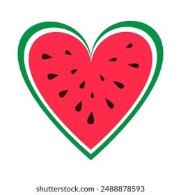 The heart of a cut watermelon on a white background. Vector design element of watermelon fragrance, summer, love for watermelons