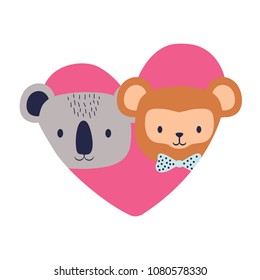 heart with cute animals
