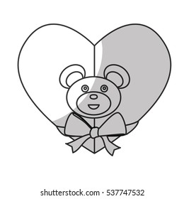 heart with cute bear icon over white background. vector illustration