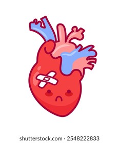 Heart. Cute character in kawaii style. Diseased organ, cardiac surgery, cardiovascular system. Vector illustration, flat style. Health problems. Medical brochure template.