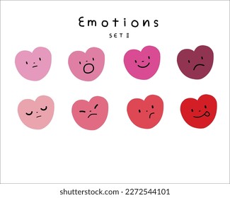 Heart Cute Comic Face with Various Emotions Set  (Version 2)