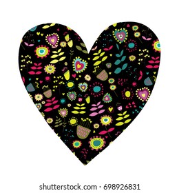 Heart from cute flowers pattern. Vector illustration on white background. 