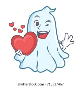 With heart cute ghost character cartoon