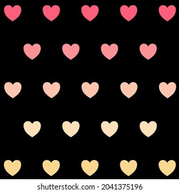 Heart so cute in love shade colours on black background. Pattern vector and illustration.