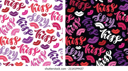 Heart cute pattern set. Happy Valentine's Day - Love you - Kiss you - lettering hand drawb doodle label. Love pattern background