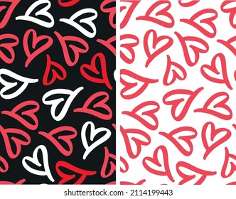 Heart cute pattern set. Happy Valentine's Day - Love you - Kiss you - lettering hand drawb doodle label. Love pattern background