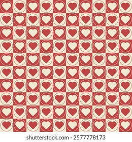 Heart, cute symbol of love, romantic red and beige hearts, seamless pattern