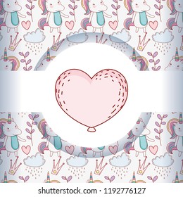 heart with cute unicorn trendy character